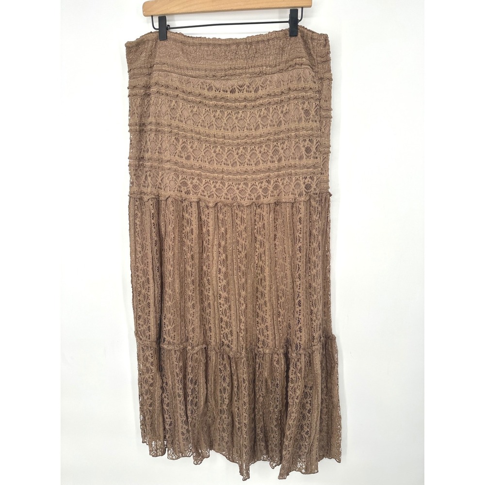 Solitaire Maxi Skirt Large Brown Lace Tiered Boho Festival Romantic Forest Fairy